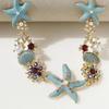 Fashion Marine Jewelry Starfish Pendant Necklace Shell Pearls Bracelet Alloy Texture Suitable for Women Beach Outfits