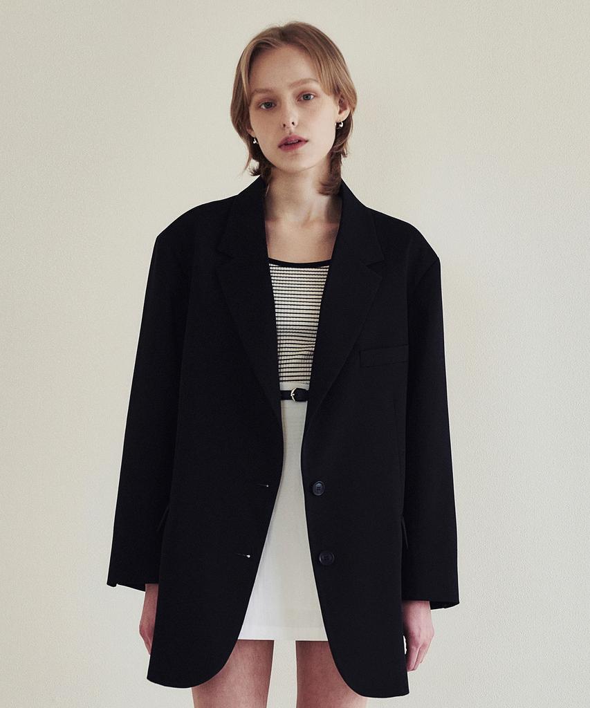 Loeil Oversized Two-Button Single Jacket - Black