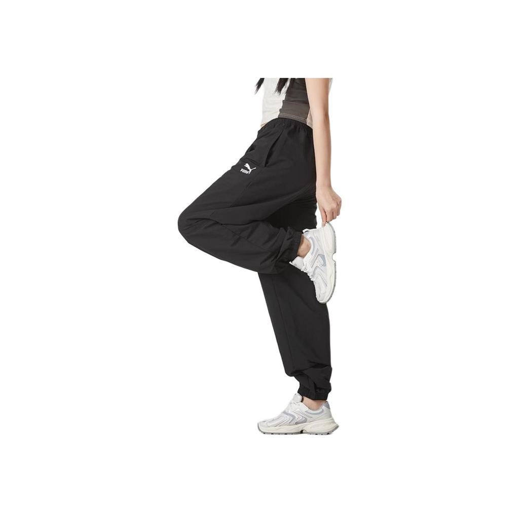 Puma Однотонные повседневные тканые дышащие трикотажные спортивные брюки со средней талией, унисекс, черные 626112-01