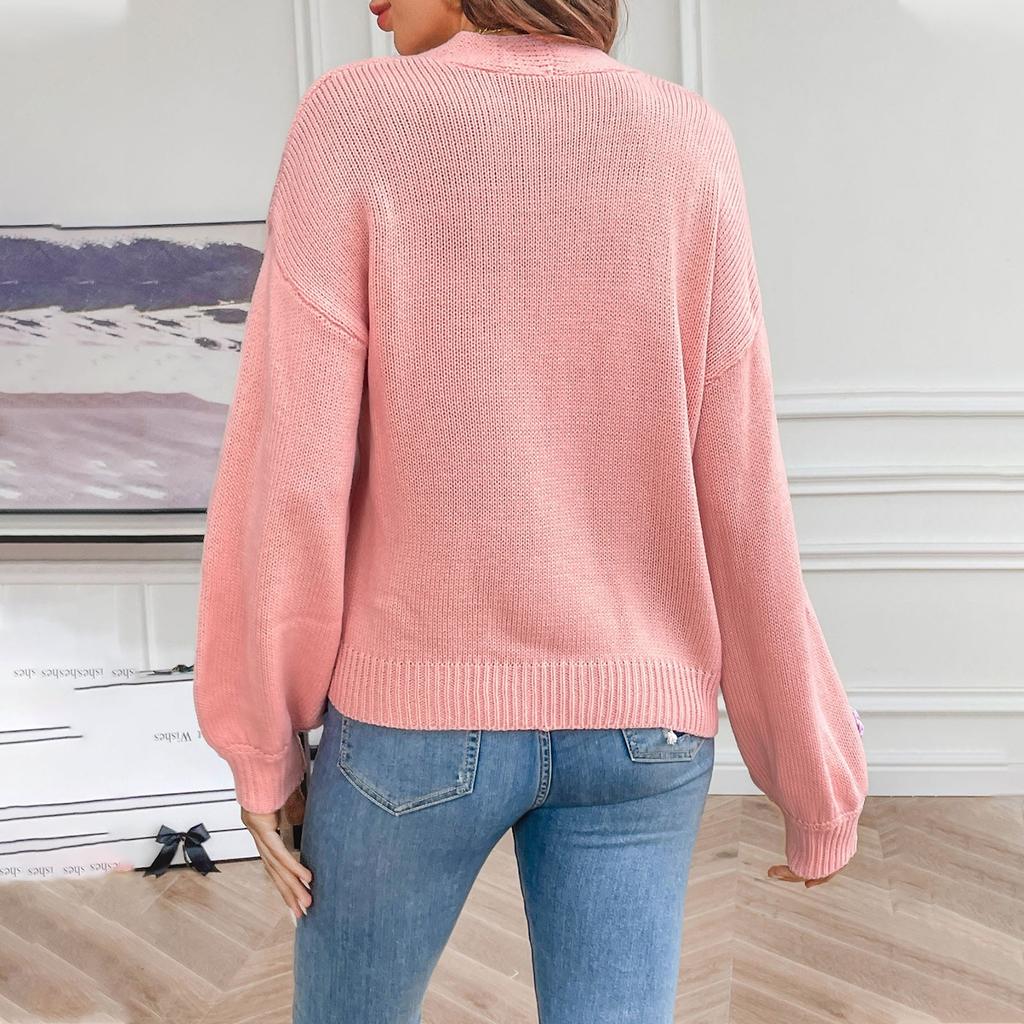 Женская мода, вязаный крючком цветок, милый вязаный кардиган, свитер, куртка, женский ленивый стиль, повседневный свободный свитер