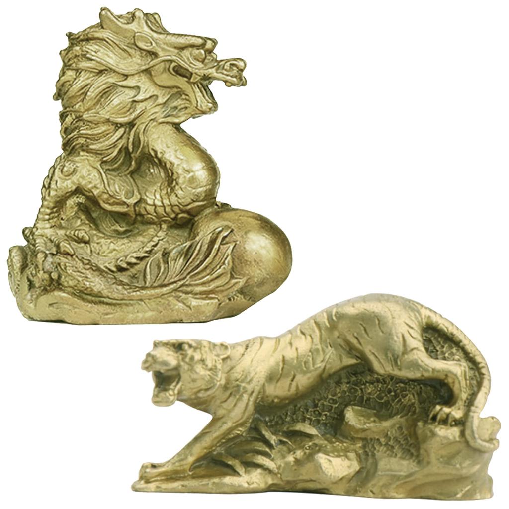 Felimoa Feng Shui Lucky Zodiac Dispel Guardian Interior Set of 2 Ornament, Tiger, Dragon, Charm, Sign, Evil, Amulet, Beast,