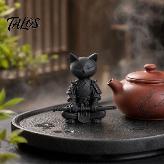 Домашний декор в кошачьей тематике, 3D-печатная фигурка рыцаря, Медитирующий стол с позой воина Дзен, Украшение для витрины, Минималистичная матовая скульптура животного