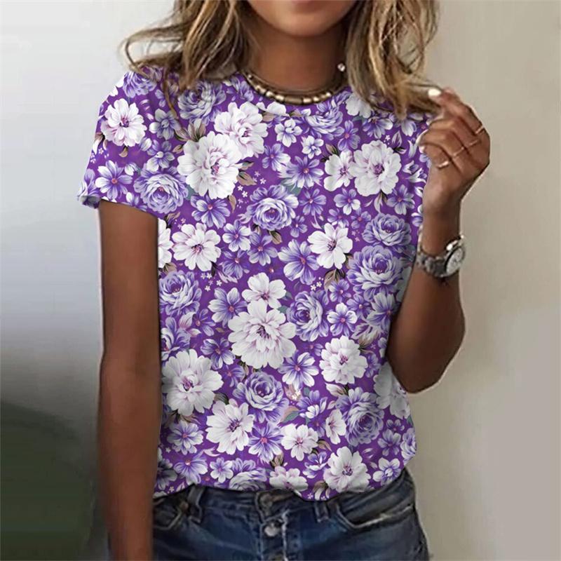 3D Printed Flower T Shirt For Women Floral Graphic Short Sleeves Summer Fashion Street O-Neck Tees Tops Loose Oversize T-Shirts