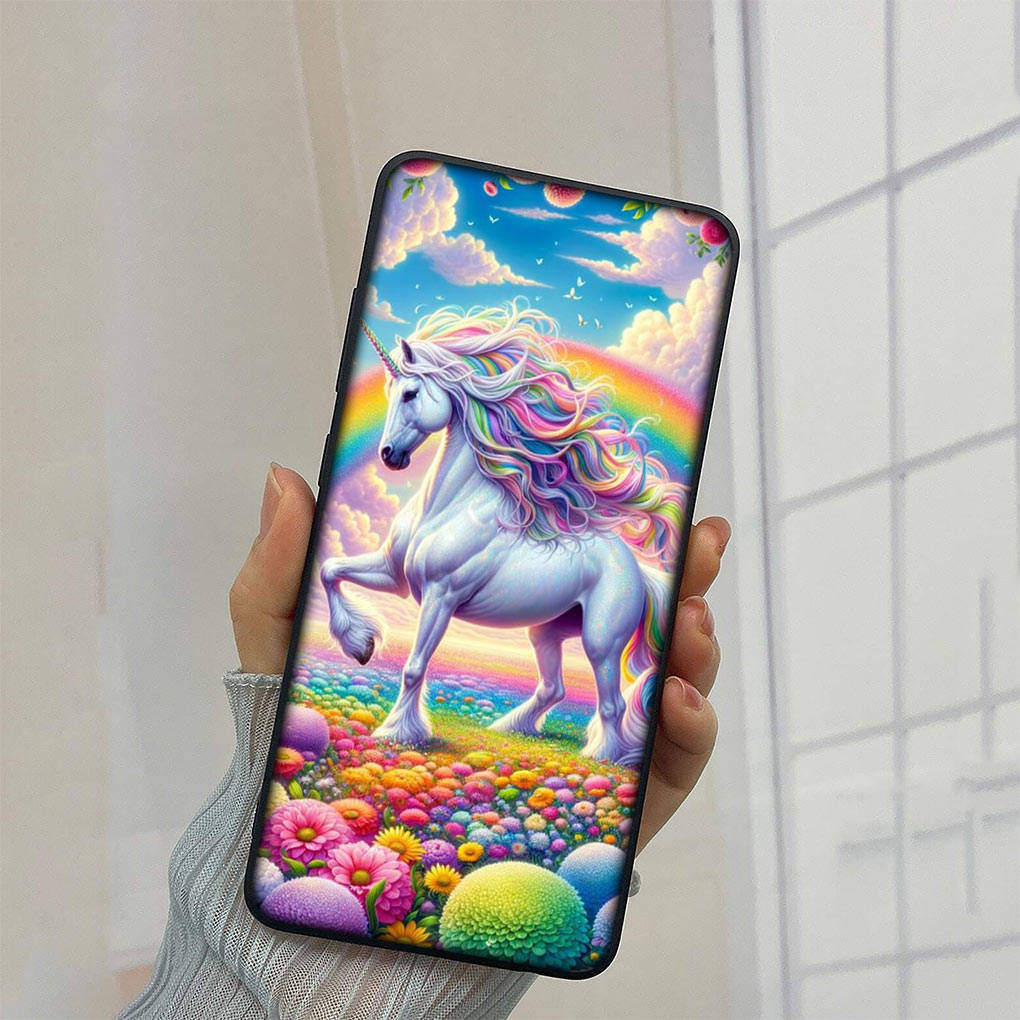 Чехол для телефона Samsung Galaxy S24 S23 iPhone 16 15 14 Plus X Xiaomi Redmi Note 13 12 11 Pro Max 8 9 10 13c XR Huawei OPPO с милым рисунком единорога