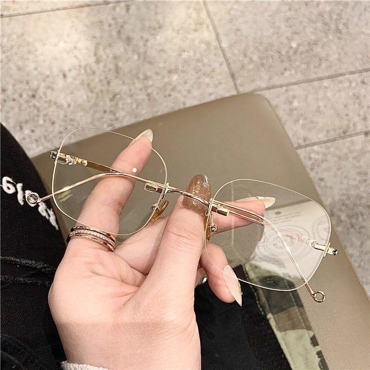 Beautiful borderless abstinence color-changing glasses fashion anti-blue ultra-light women's Internet celebrity high-end gold wire glasses