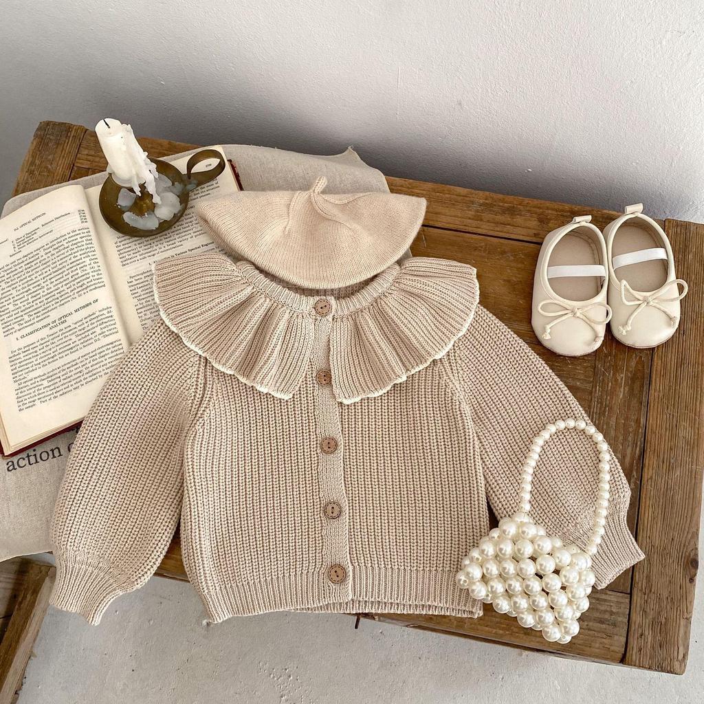 Autumn 2025 Baby Girl Ruffle Collar Knit Cardigan Sweater (0-3 Years)