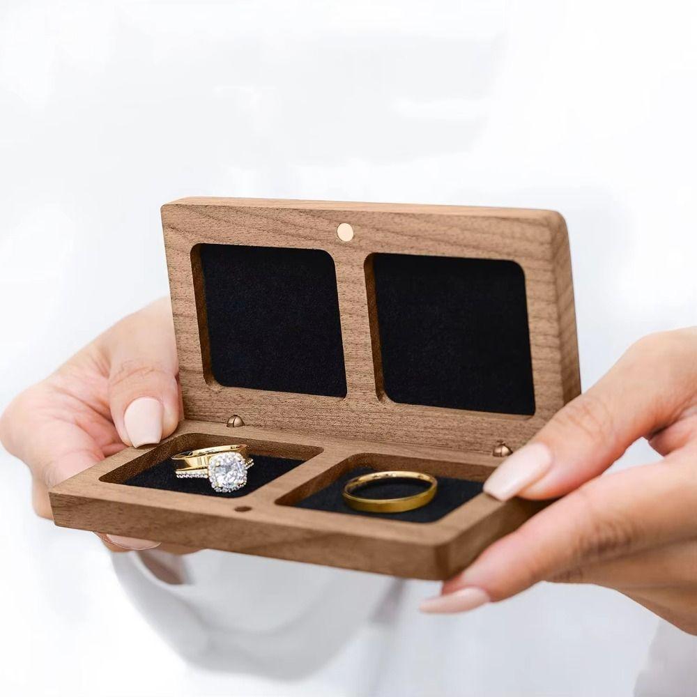 Деревянная коробочка для колец, двойное сиденье, футляр для серег и колец, портативная подарочная коробка для колец, подарок на годовщину