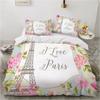 Paris Style Quilt Cover Printed Eiffels Tower Flower Bedding Set Girl Woman Bedroom Textiles Decoration Bedclothes