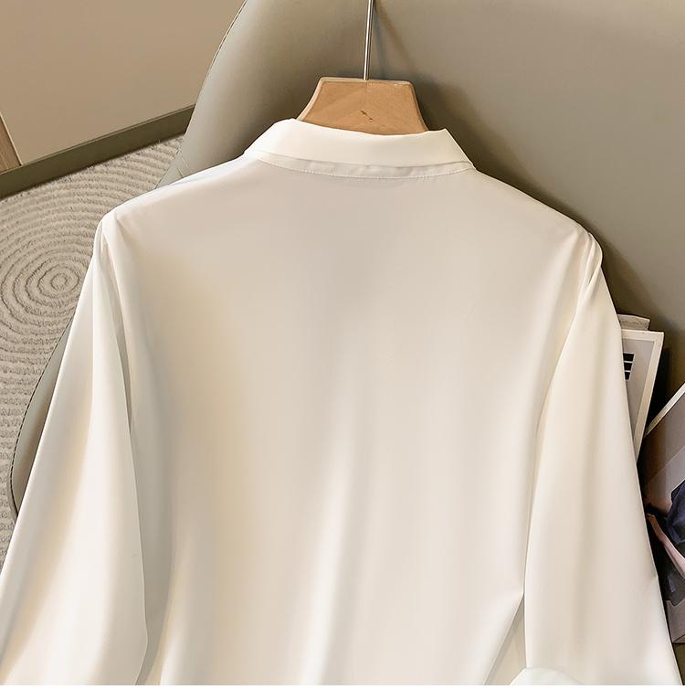 Solid Thin Chiffon Plus Size Shirt Women's Elegant Butterfly Knot V-neck Blouse Spring Autumn Long Sleeves Tops