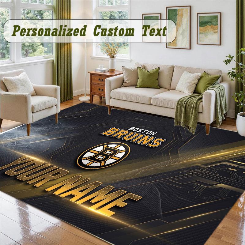Crystal Velvet Square Rug Custom NameBoston Bruins Pattern Non Slip Home Floor Decor Rug