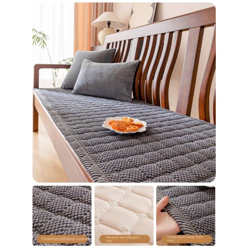Thickened Corduroy Solid Wood Sofa Cushion, Autumn and Winter Anti Slip Mahogany Sofa Cushion, New Seat Cushion