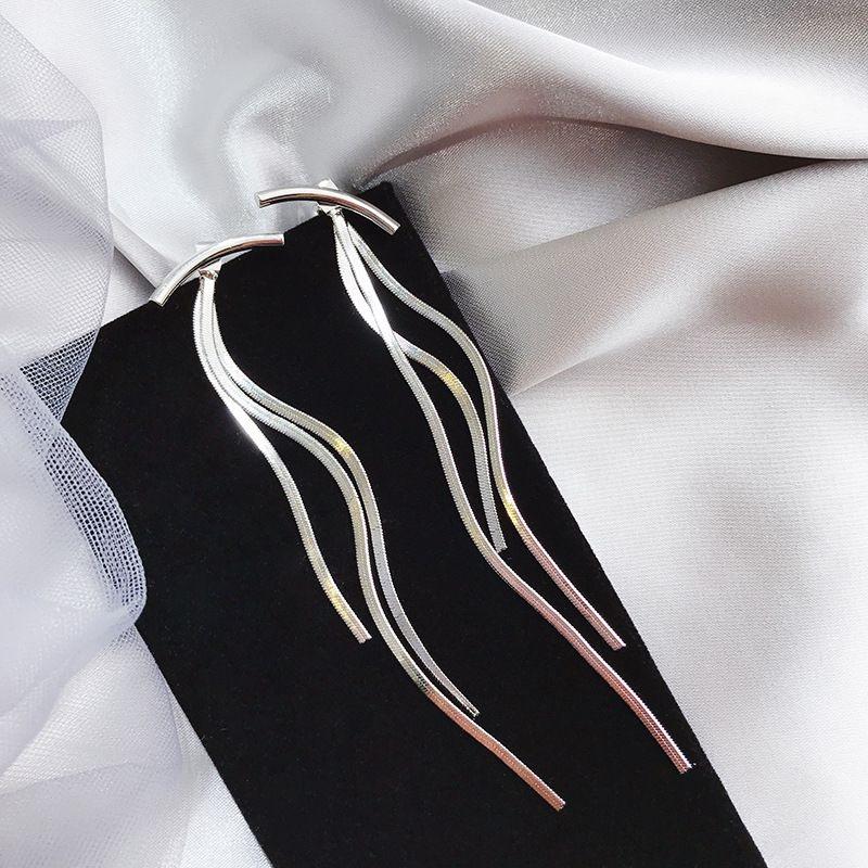 Vintage Glossy Arc Bar Long Tassel Drop Earrings for Women Gold Color Geometric Jewelry Luxury Hanging Pendientes