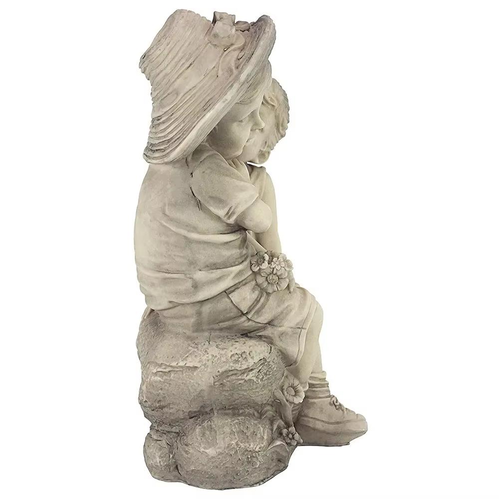Статуя сидящего бессмертного, украшение из смолы, скульптура для крыльца, поделки для двора, поцелуй маленьких мальчиков и девочек, серая статуэтка