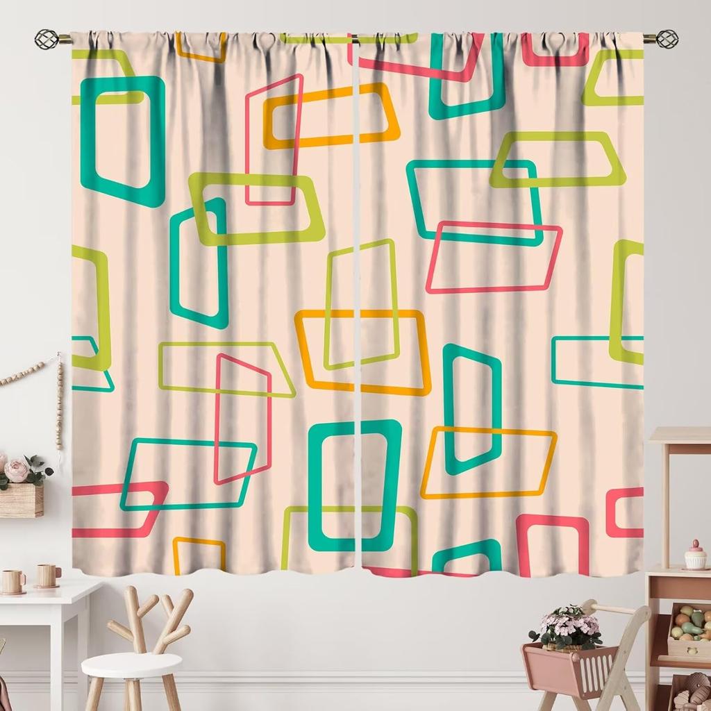 Mid Century Curta Modern Vintage Abstract Geometric Curtain With Rod Pocket For Bedroom Living Room Home Decor Drapes Thermal