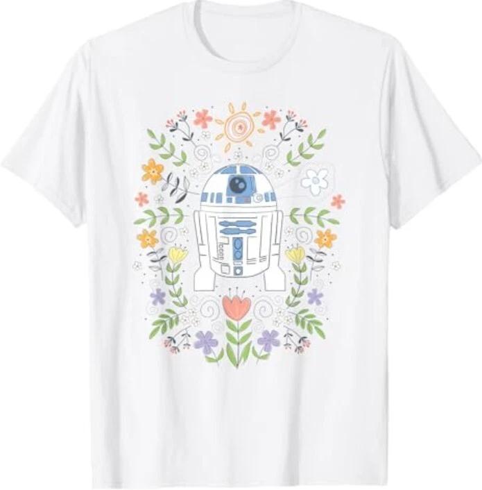 Star Wars Cute R2D2 Floral Spring Vibes Big Chest Logo T-Shirt