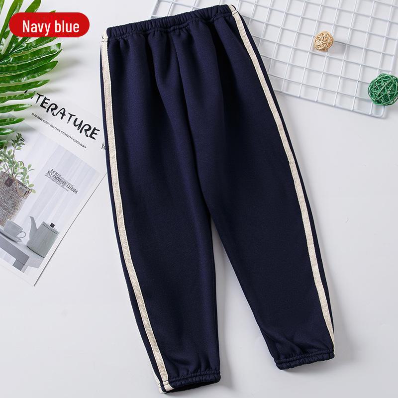 Children's Velvet Lined Casual Pants - Solid Color, Thickened Sports Trousers for Boys and Girls, Fall/Winter Wear