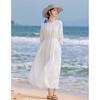 2024 Spring/Summer White Ramie Lace Lantern Sleeve Slim Dress