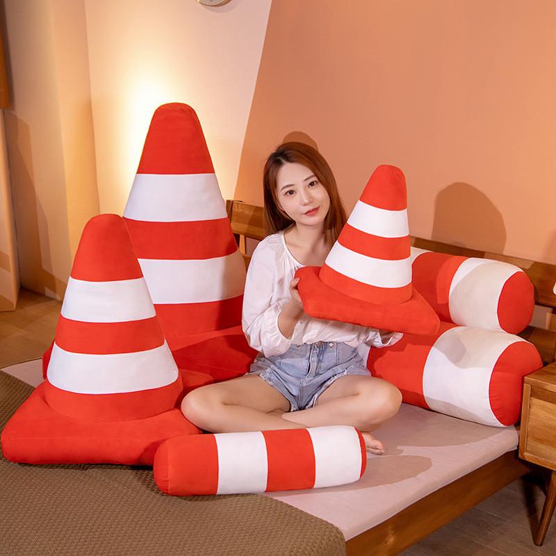 Adorable Traffic Cone Shaped Plush Pillow Versatile Decorative Cushion For Any Room