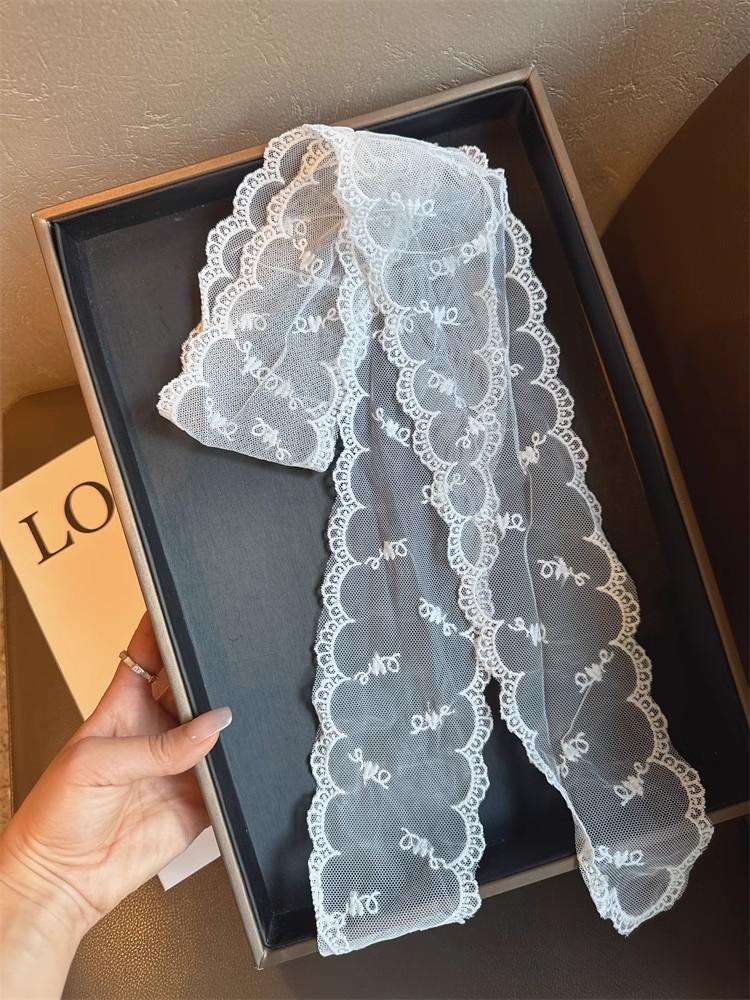 2025 Модные белые кружевные вышитые платки для женщин, корейский шарф для волос, длинная лента, бант, повязки для волос, весна-лето, головные уборы