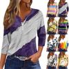 Жен. Футболка Футболка С принтом Пуговицы Рукав 3/4 Повседневные Выходные Мода Классический Классический V-образный вырез Обычный Верх