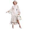 Women Wedding Bride Bridesmaids Elegant Round Neck Lace Tassel Long Sleeves Midi Long Dress Party Ball Gown