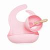 3 Pcs Baby Bibs+Suction Dish Bowl Plate+Spoon Set Waterproof Silicone Tableware Blue