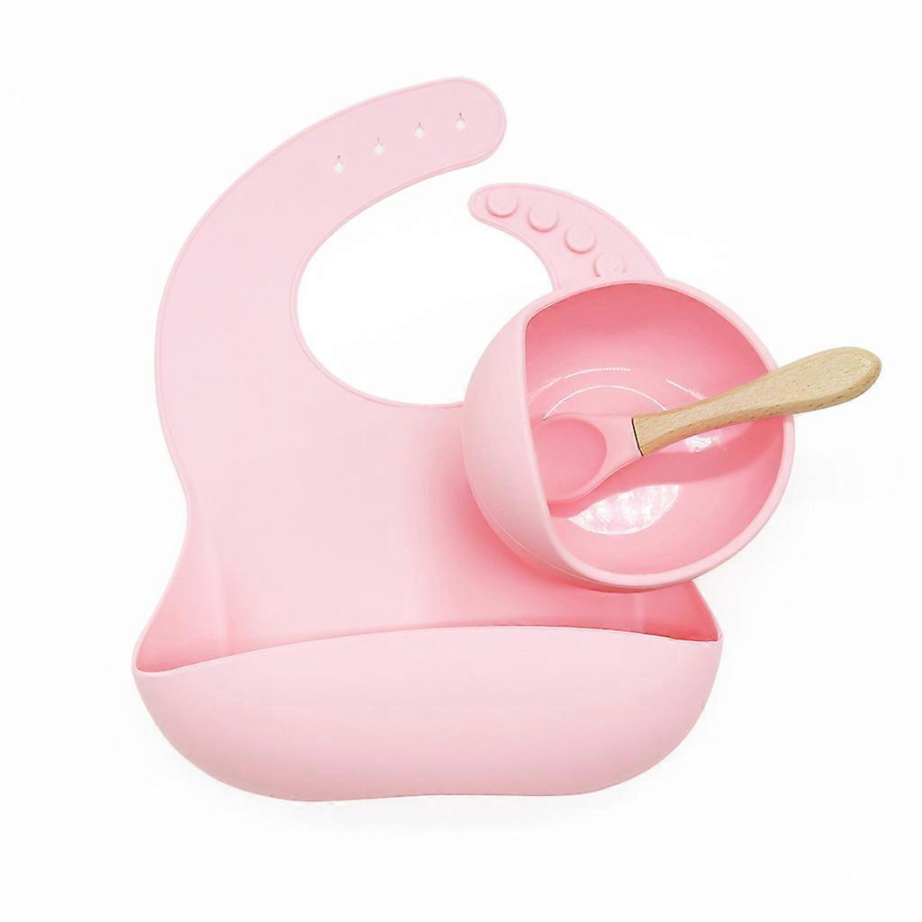 3 Pcs Baby Bibs+Suction Dish Bowl Plate+Spoon Set Waterproof Silicone Tableware Blue