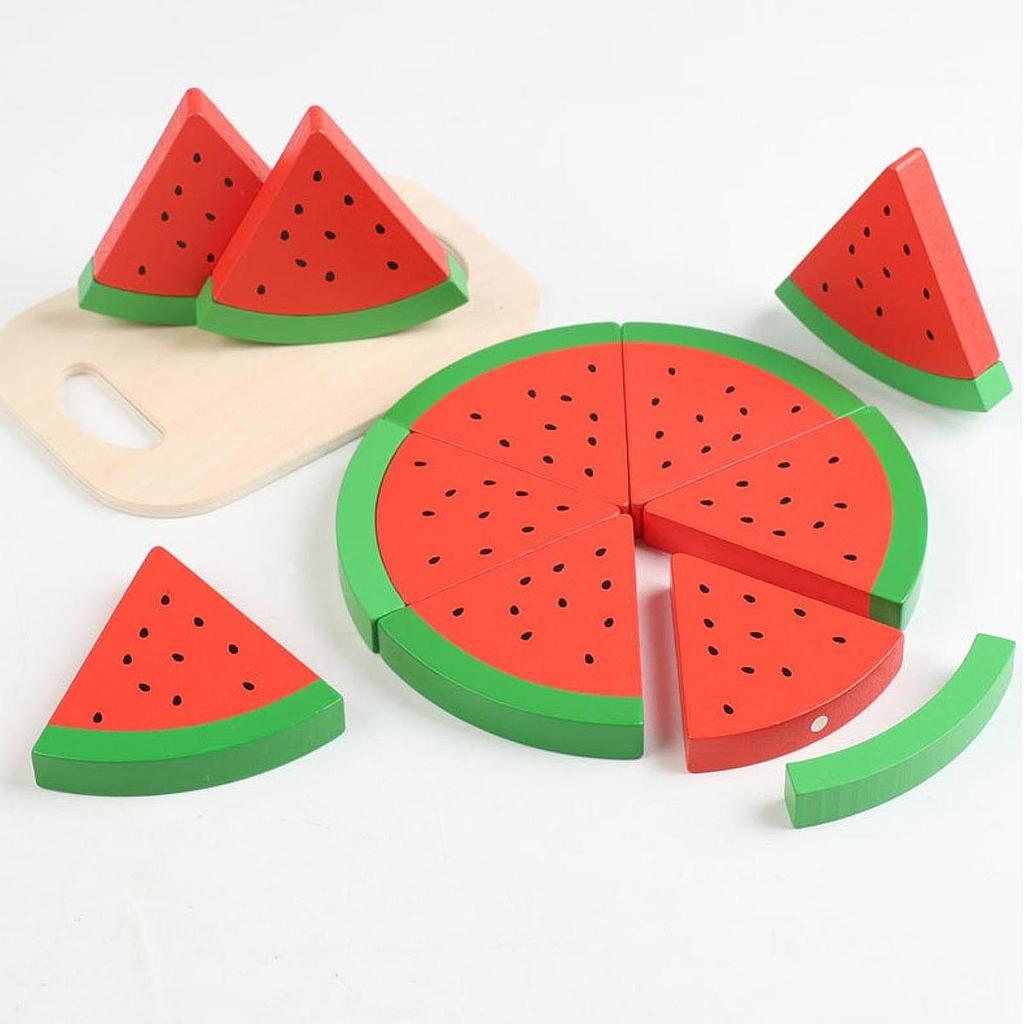 Wooden Watermelon Slices Playset for Kids - Home Kitchen Party Decor Pretend Play Educational Toy for Boys & Girls Summer Gift
