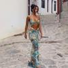 Summer Halter Tie-dye Cut Out Maxi Dress Women Sexy Strapless Backless Bandage Dress Female Holiday Beach Dress