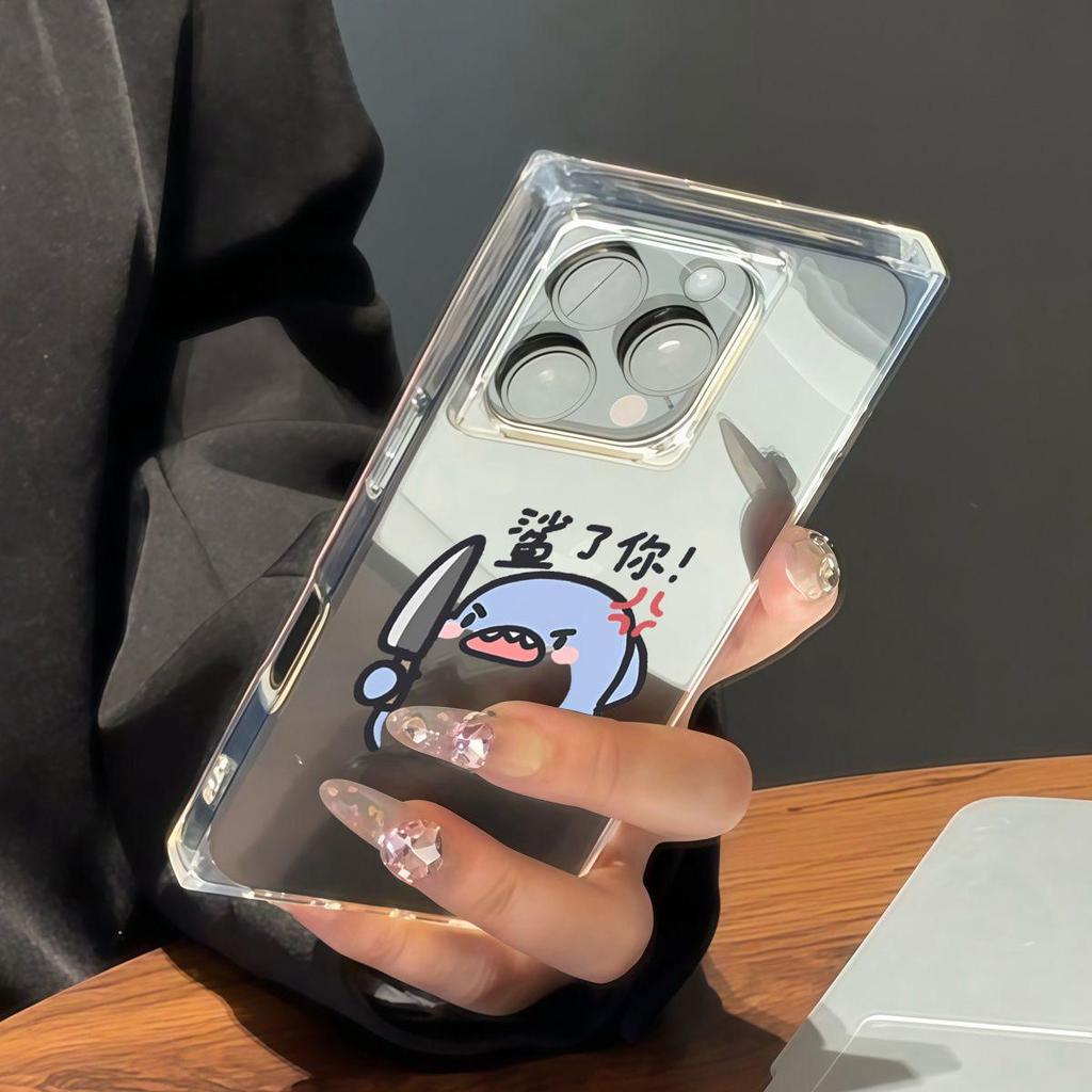 Прозрачный чехол с квадратной задней защитой для трубки для iPhone 11 14 Pro Max 12 16 ProMax 13 15 Plus, защита от кислорода, с рисунком ножа, чехол с рисунком маленького монстра