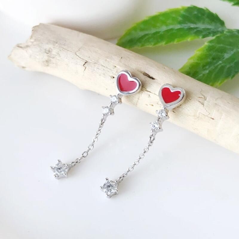 Серьги-подвески из серебра 925 пробы SE005 Красное Сердце