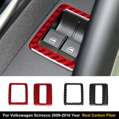 Real Carbon Fiber Car Door Window Button Panel Frame Decorative Sticker For Volkswagen Scirocco 2009-2016 Interior Accessories
