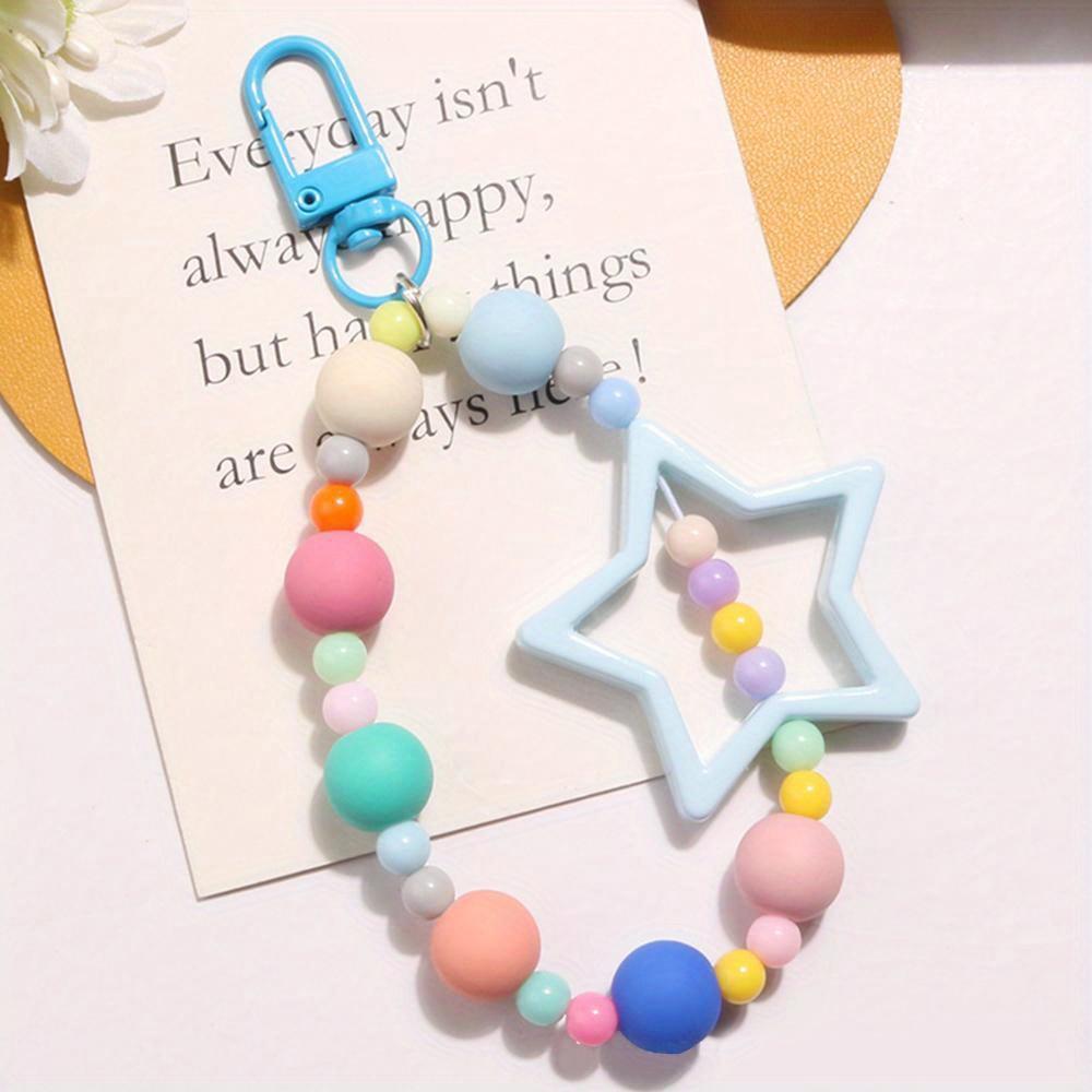 Mobile Phone Lanyard Wrist Strap Bag Pendant Car Keychain Girl Women Fresh Sweet Hand-held Chain Anti-lost Colofful Bead Keyring