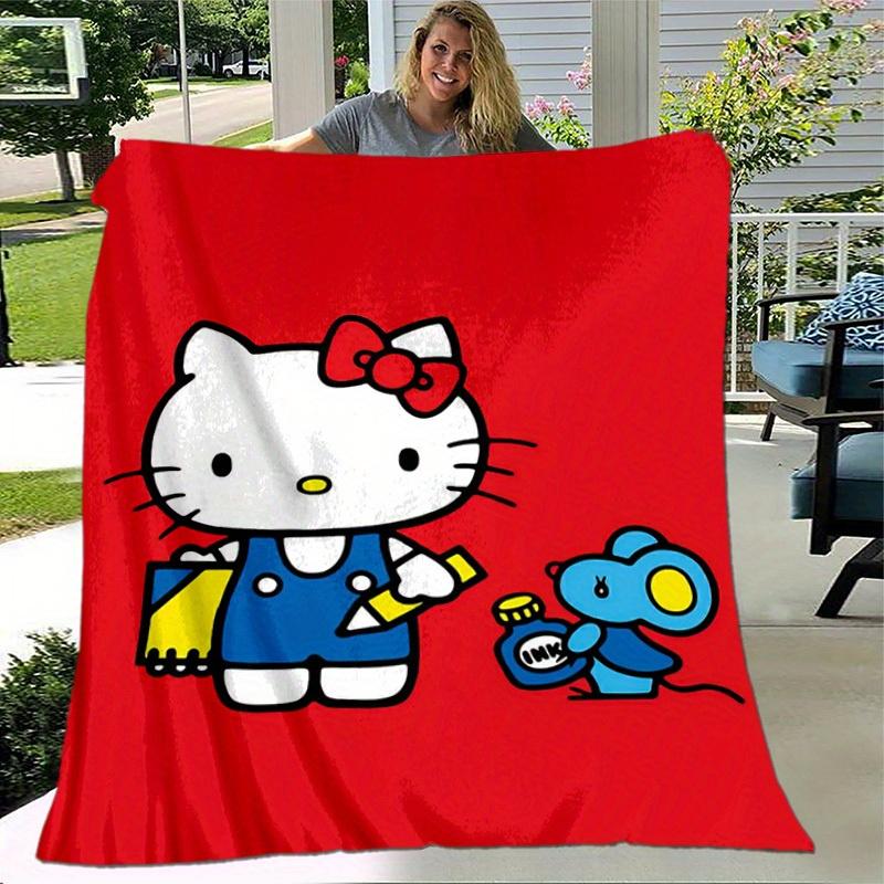 1шт. Плед с дизайном Hello Kitty и Синего Мышонка - Для дома, офиса, улицы, подарок, подходит для всех сезоновz041729