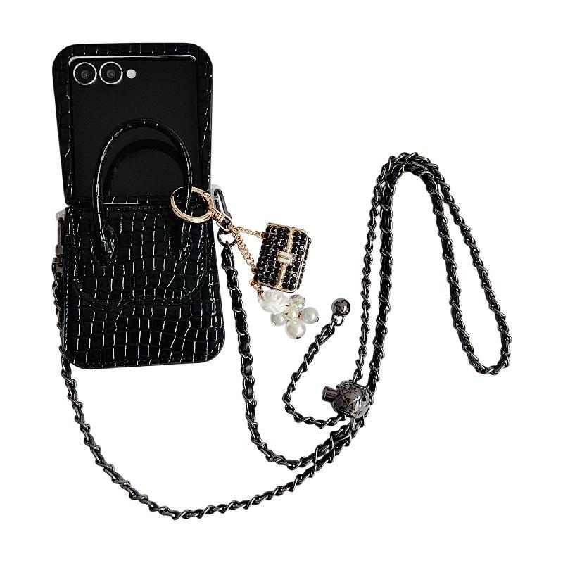 Чехол-кроссбоди с подвеской для Samsung Z Flip7 с текстурой аллигатора, противоударный