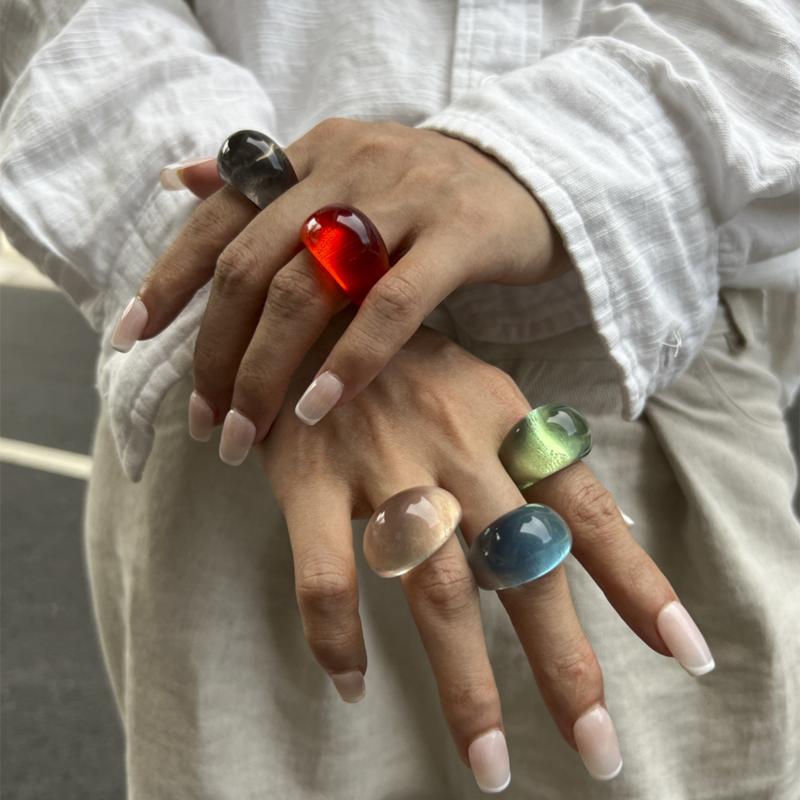Ins Style Vintage Irregular Transparent Colored Resin Ring New Trend Boho Geometric Finger Rings Aesthetic Jewelry Accessories