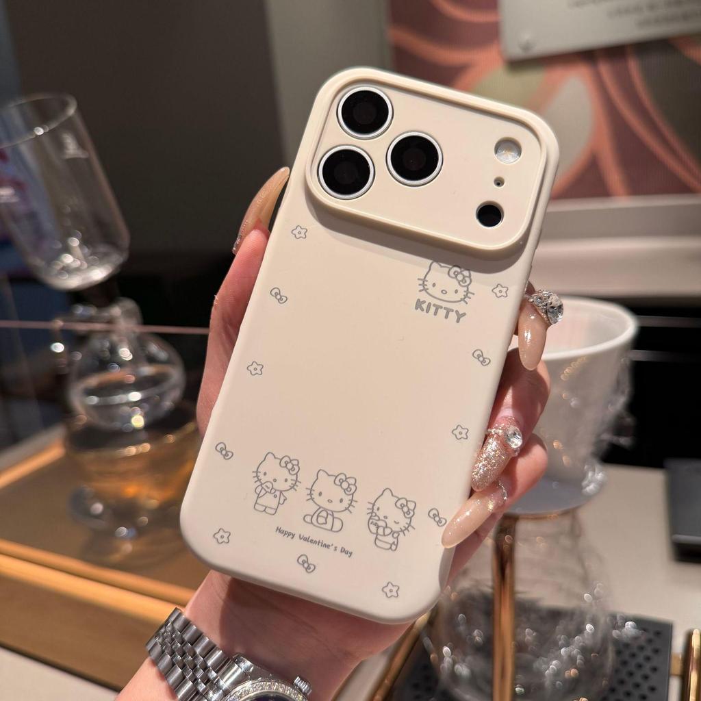 Чехол из жидкого силикона с милым котенком KT для iPhone 17 Pro Max - Полное покрытие, Защита от падений.