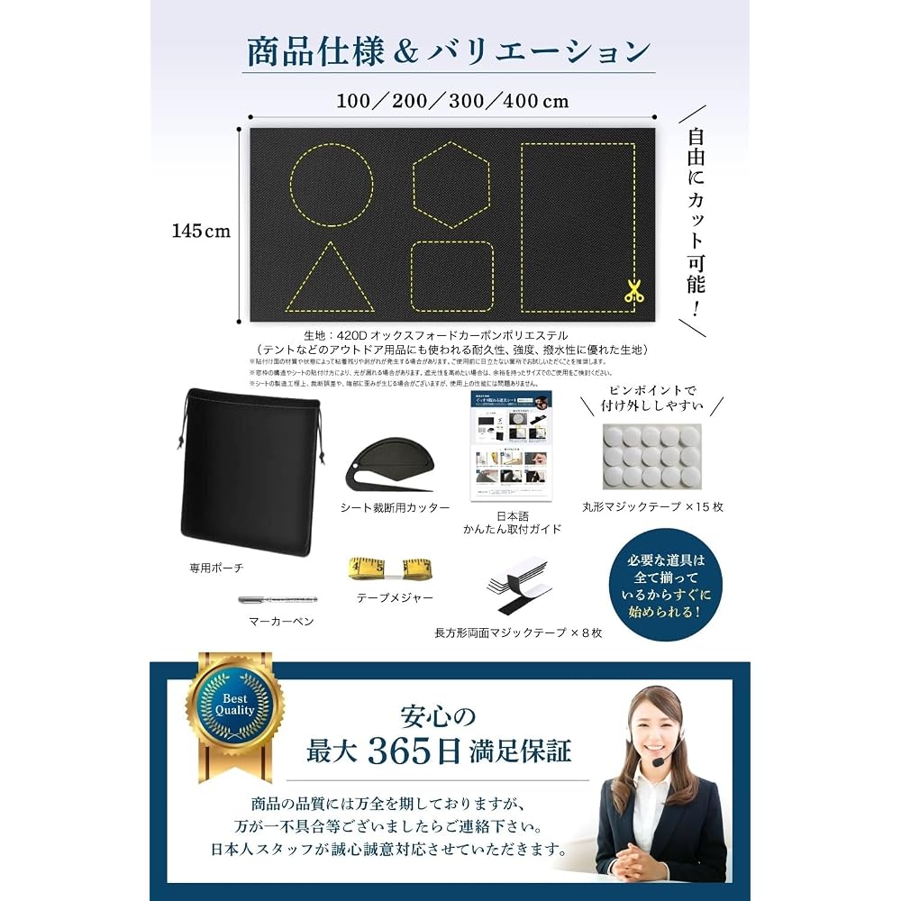 Blackout Window Film [Supervised by Sleep Experts] 145cm x 400cm Heat-Insulating Curtain, UV Cut,