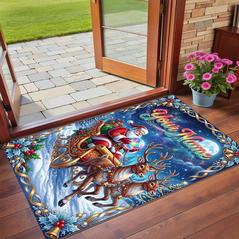 Christmas Custom Name Printed Square Area Rug Soft Non Slip Floor Carpet For Bedroom Holiday Gift