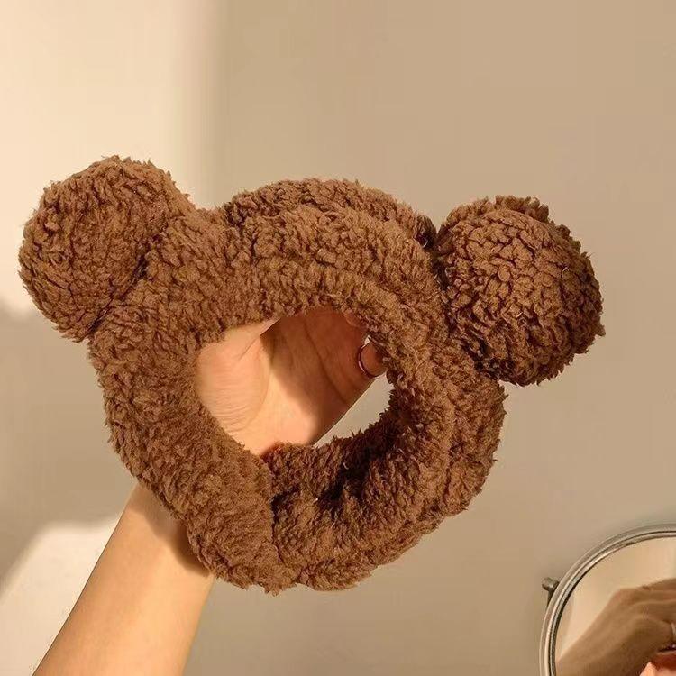 Очаровательная плюшевая повязка на голову с кроличьими ушками-сердечками для умывания лица - Милый мультяшный аксессуар для волос