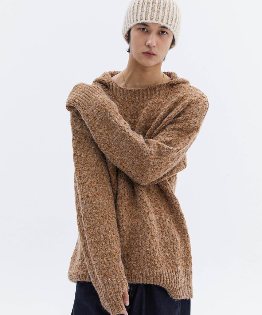 TRIP LE SENS Wool Hair Cable Hooded Knit_Light Gray