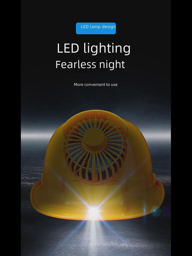 Шлем с двумя вентиляторами на солнечных батареях и подсветкой — ударопрочная перезаряжаемая кепка инженерной конструкции.