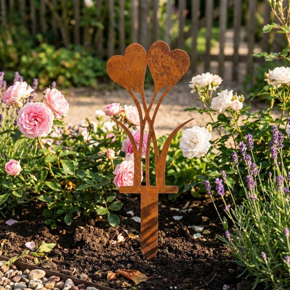 2D Iron Heart Garden Stake Weatherproof Flower Pot Embellishment Flower Pot Accents Thanksgiving