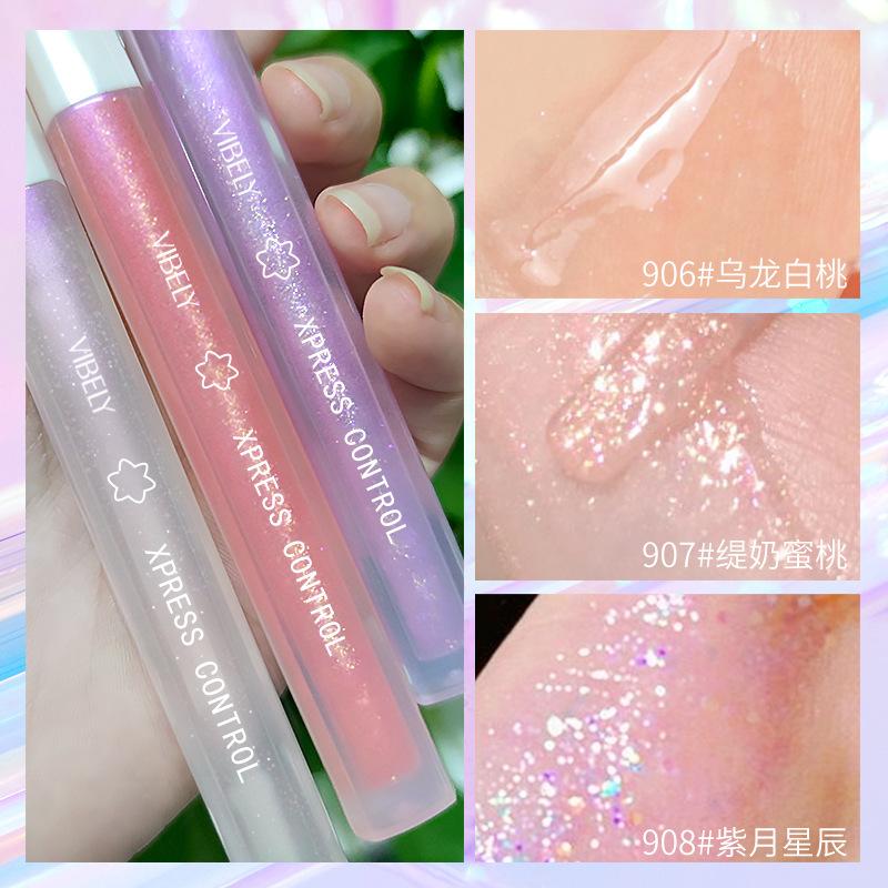 VIBELY Young Girl Fantasy Прозрачное Зеркало Водянистая Глазурь Для Губ Тонкий Блеск Перламутровый Блеск Для Губ Антипригарный Блеск Для Губ Праймер