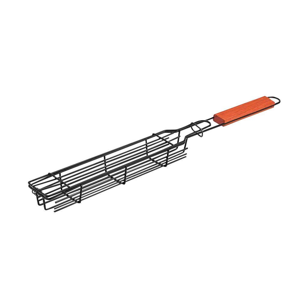 Outdoor Wooden Handle Barbecue CageCamping Meat And Vegetable Barbecue Grill Net RackPicnic Grilling ToolsCharcoal Sausage Racks