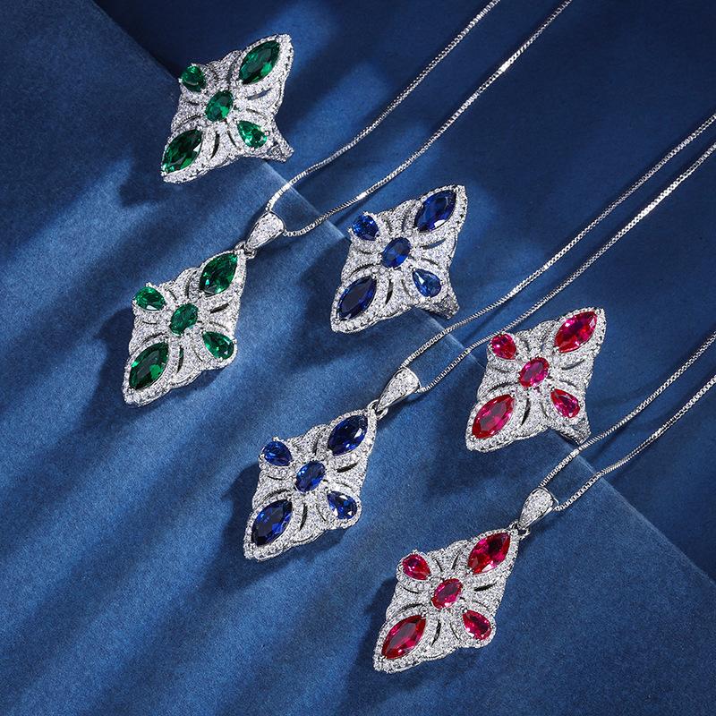 Jewelry Copper Bottom Gold Plated Women'S Pendant Ring Color Treasure Inlaid Simulation Color Treasure Creative Set