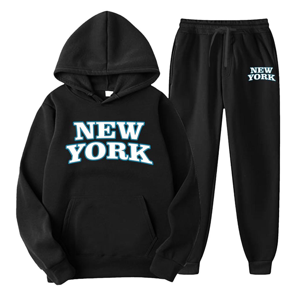 Мужской и женский повседневный спортивный костюм-двойка с принтом, свободный, с капюшоном