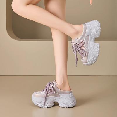 Баотоу полутапочки женские лето 2025 новинка для улицы пайетки универсальная сетка папины кроссовки дышащие на толстой подошве ленивые сандалии