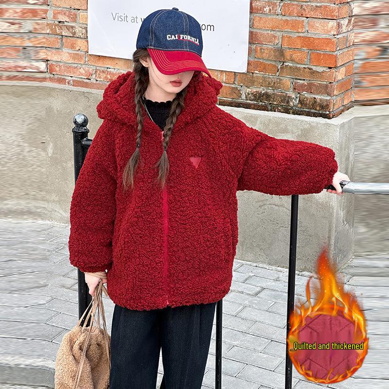 Девичья стеганая куртка из овечьей шерсти - Осень/Зима 2025, Модная и утепленная для детей среднего и старшего возраста