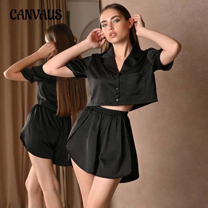 Пижамный костюм из ледяного шелка, женский костюм с отворотами, шорты, которые можно носить на улице, разрез для отдыха, домашняя одежда